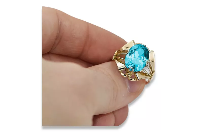 14K Yellow gold Aquamarine Ring Vintage vrc015y